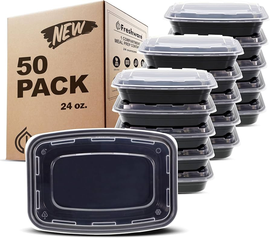 Freshware Meal Prep Containers [50 Pack] 1 Compartment with Lids, Food Storage Containers, Bento ... | Amazon (US)