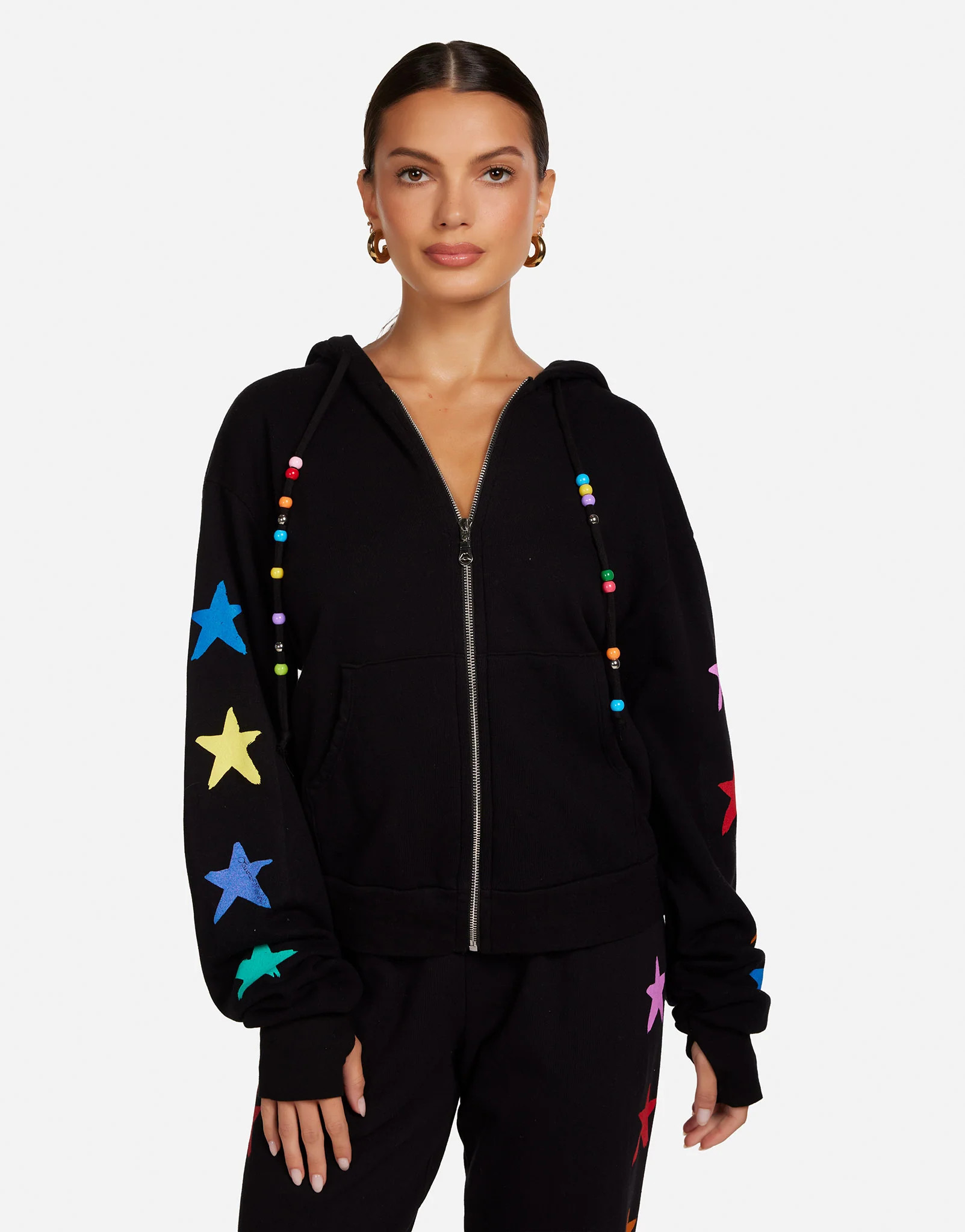 Brushed Stars Zip Up Cropped Hoodie in Black | Hezly by Lauren Moshi | Lauren Moshi