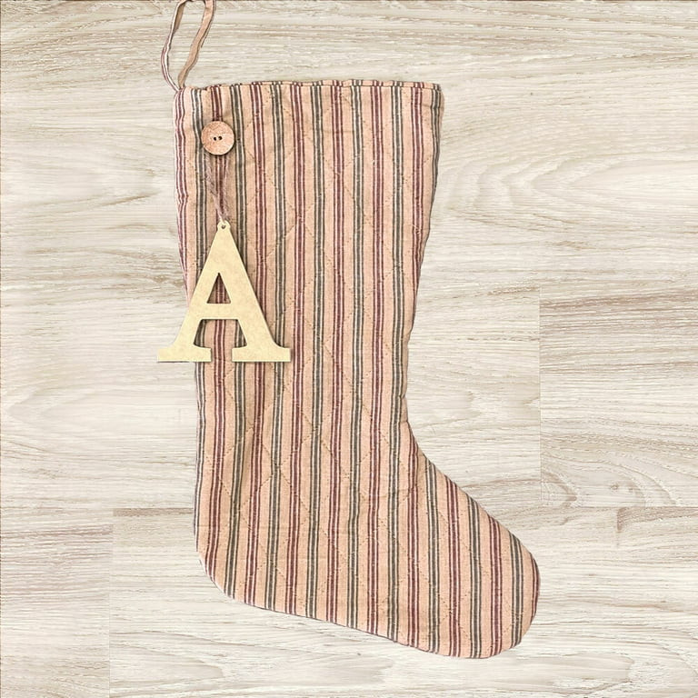 Vintage Christmas Red & Green Stripe Quilted Christmas Stocking With Personalized Letter Charm - ... | Walmart (US)