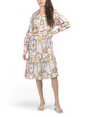 Linen Blend Tile Print Long Sleeve Dress With Pockets | Casual Dresses  | Marshalls | Marshalls