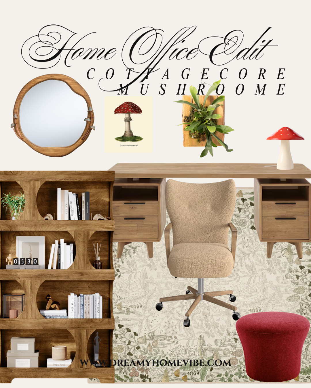 A cozy cottagecore home office layered with natural wood, vintage silhouettes, and mushroom-inspired details—functional, whimsical, and beautifully grounded.
#ltkfinds #homeofficeinspo #cozydecor 

 #LTKHome