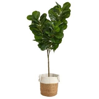 6 ft. Green Fiddle Leaf Fig Artificial Tree in Handmade Natural Jute and Cotton Planter | The Home Depot