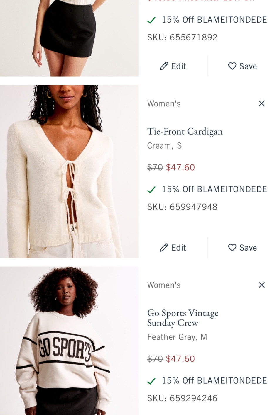 Abercrombie sale order. Use code BLAMEITONDEDE for a stackable 15% off

So sports sweatshirt, tie front cardigan, black mini skort, Abercrombie and fitch, a and f

#LTKfindsunder50 #LTKfindsunder100 #LTKsalealert