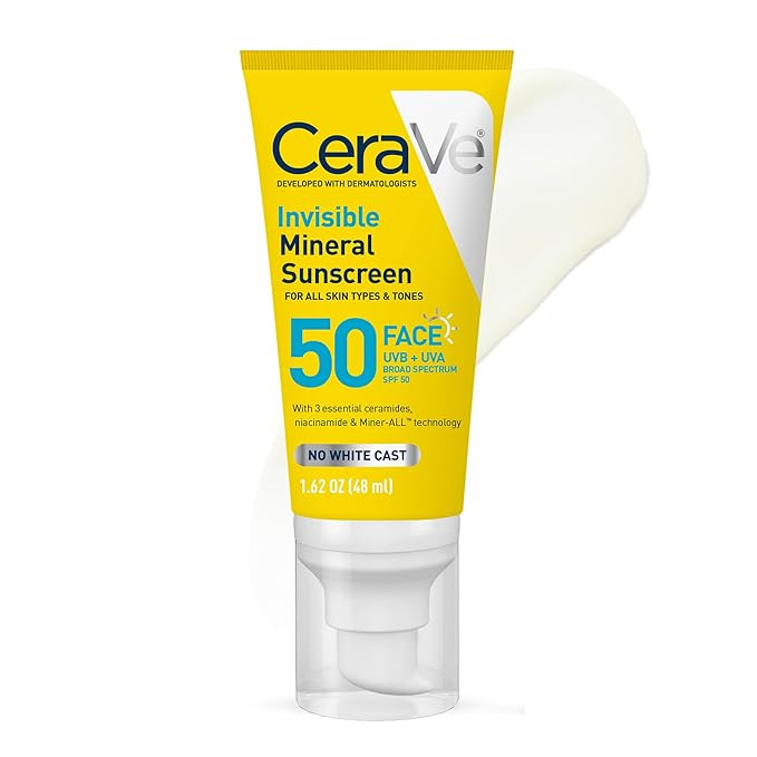 CeraVe Invisible Mineral Sunscreen SPF 50, Face Sunscreen for Sensitive Skin With Zinc Oxide & Ti... | Amazon (US)