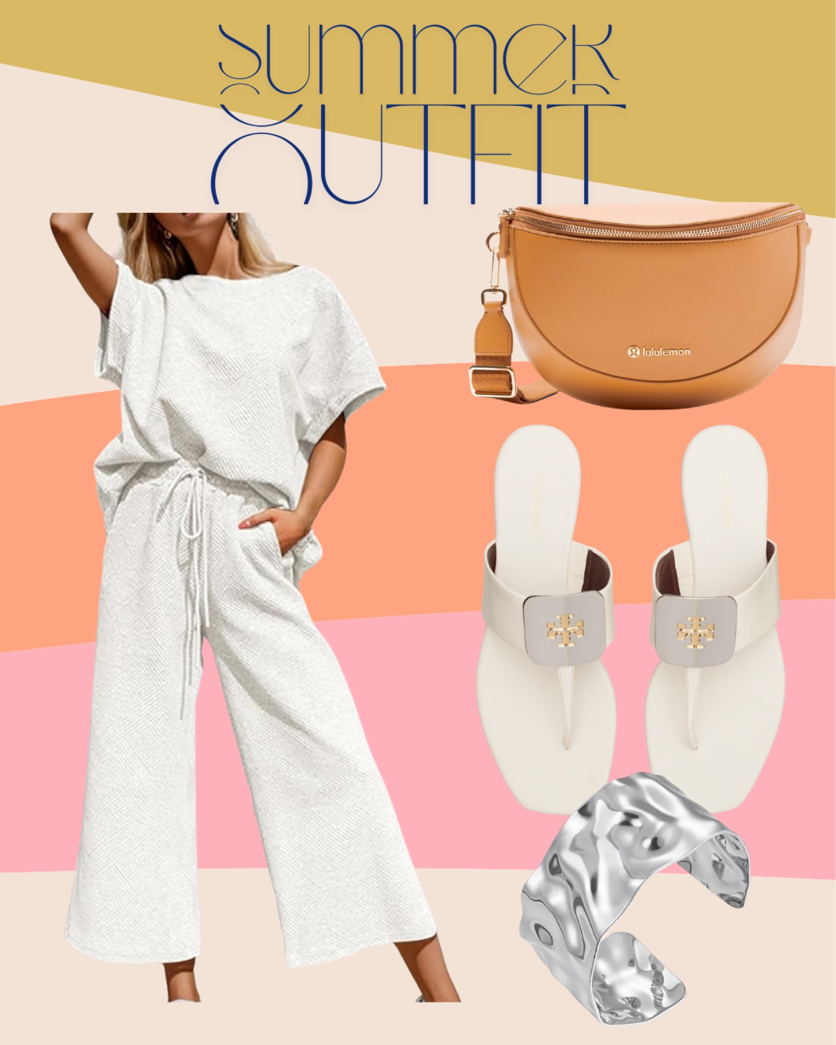 Comfort and fashion come together!!  Comfortable two-piece outfit. Pair with a pair of Tory Burch sandals now on sale. Lululemon cross body leather bag and a silver bangle

#LTKSummerEdit #LTKStyleTip #LTKSaleAlert