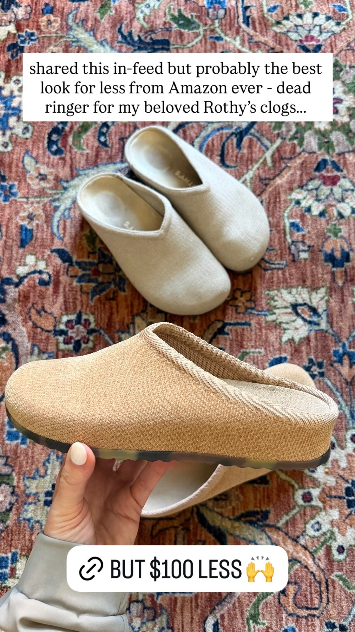 shared this in-feed but probably the best look for less from Amazon ever - dead ringer for my beloved Rothy’s clogs…..