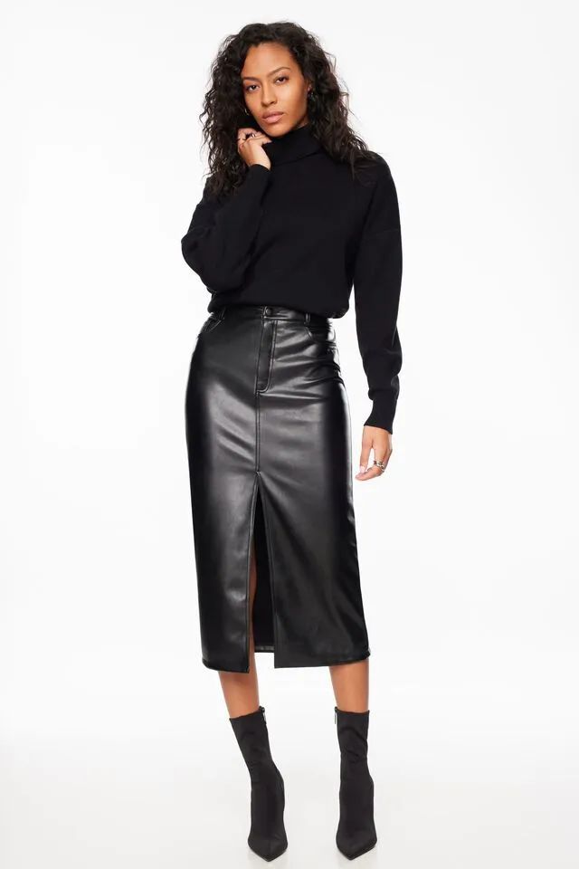 Gigi Faux Leather Midi Skirt | Dynamite Clothing