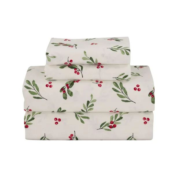 Mainstays Flannel Sheet Set, Red and Green Holly, Full - Walmart.com | Walmart (US)