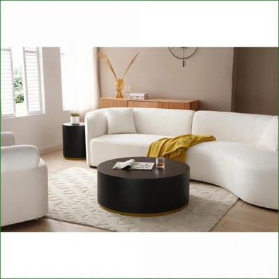 Black Round Coffee Table for Living Room - Fully Assembled, Two-Tier Storage, MDF & Rubberwood | Wayfair North America