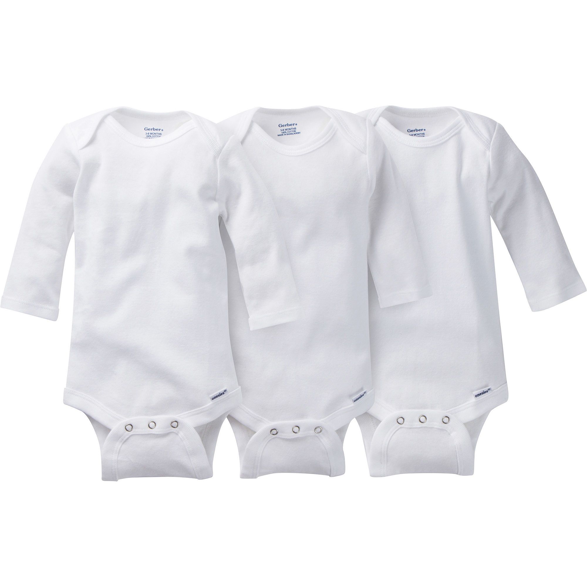 Gerber 3 Pack Long Sleeve White Onesies Bodysuits | JCPenney