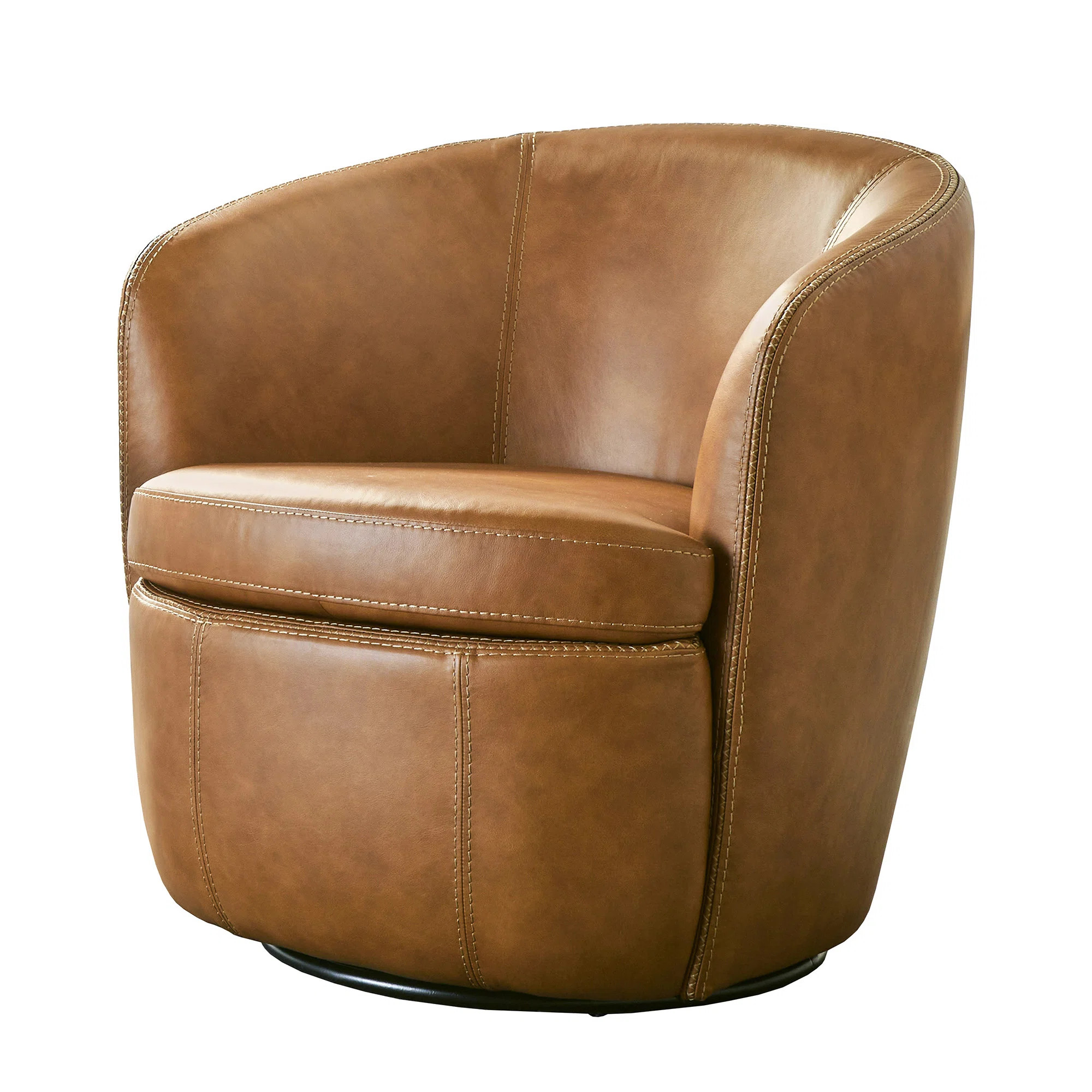 Azurdee Top Grain 100% Genuine Italian Leather Swivel Barrel Chair | Wayfair North America