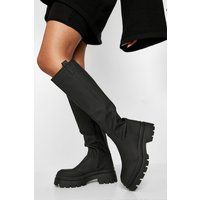 Womens Toe Cap Detail Rubber Knee High Boots - Black - 7, Black | Boohoo.com (UK & IE)