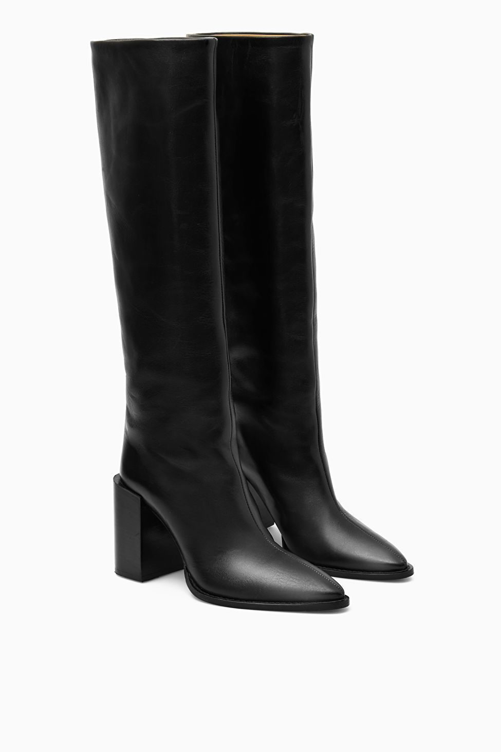 KNEE-HIGH POINTED LEATHER BOOTS - BLACK - COS | COS (EU)