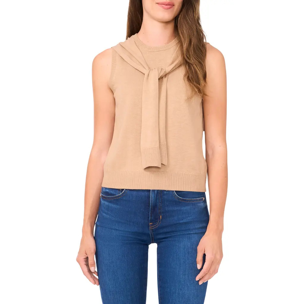 Halogen® Shoulder Wrap Detail Sleeveless Sweater in Nomad Camel at Nordstrom Rack, Size Large | Nordstrom Rack