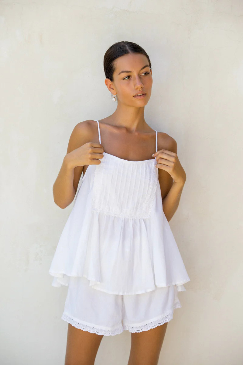 Lydia Sleep Set - Lyocell Linen - Coconut + Daisy Trim | Piyama