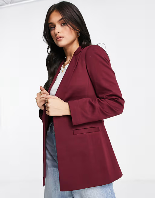Miss Selfridge longline ponte blazer in burgundy | ASOS (Global)