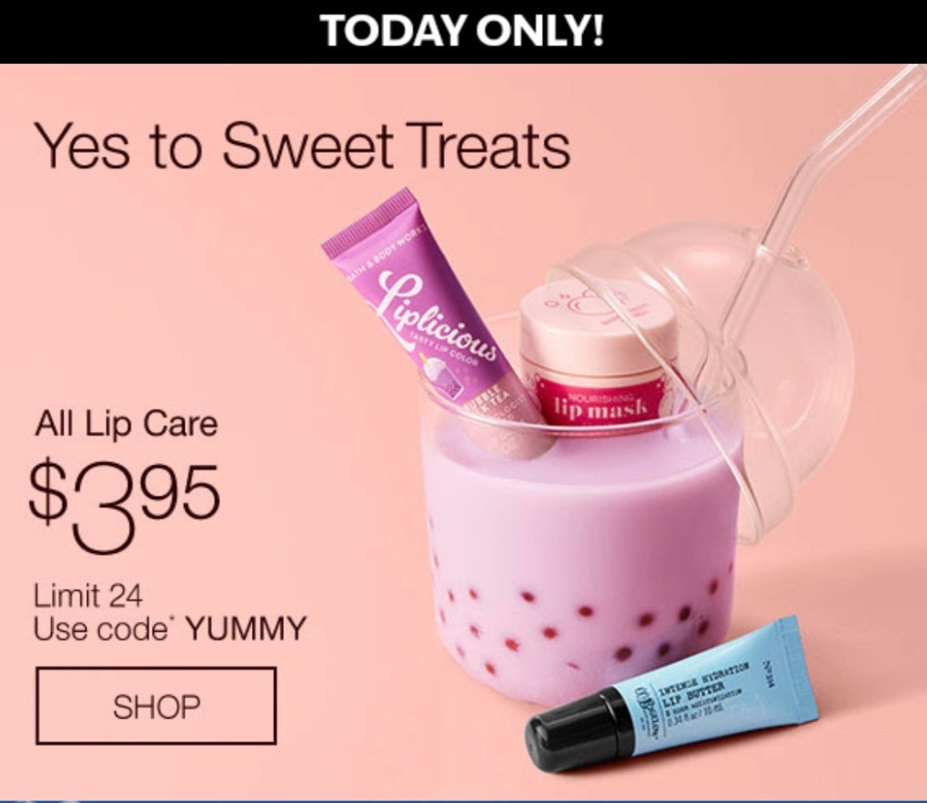 Bath & Body Works has their lineup of lip products on sale for only $3.95 today! Tons of fantastic clean beauty lip items to choose from - from balms to glosses to lip sleeping masks. I’ve become a huge fan of their lip line - I would in fact give their lip sleeping mask almost an identical review to Laneige’s, and I love the seasonal B&BW options.

#LTKSaleAlert #LTKselfcare #LTKBeauty