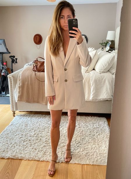 The shape of this blazer could be worn as a dress too. It’s slim and the length isn’t too short. Just wear a mini dress or a slip you don’t mind getting a peek of underneath since the slit at the bottom doesn’t allow for full coverage;) A minimal heel like this really elongates the legs.

#LTKFind #LTKstyletip #LTKshoecrush