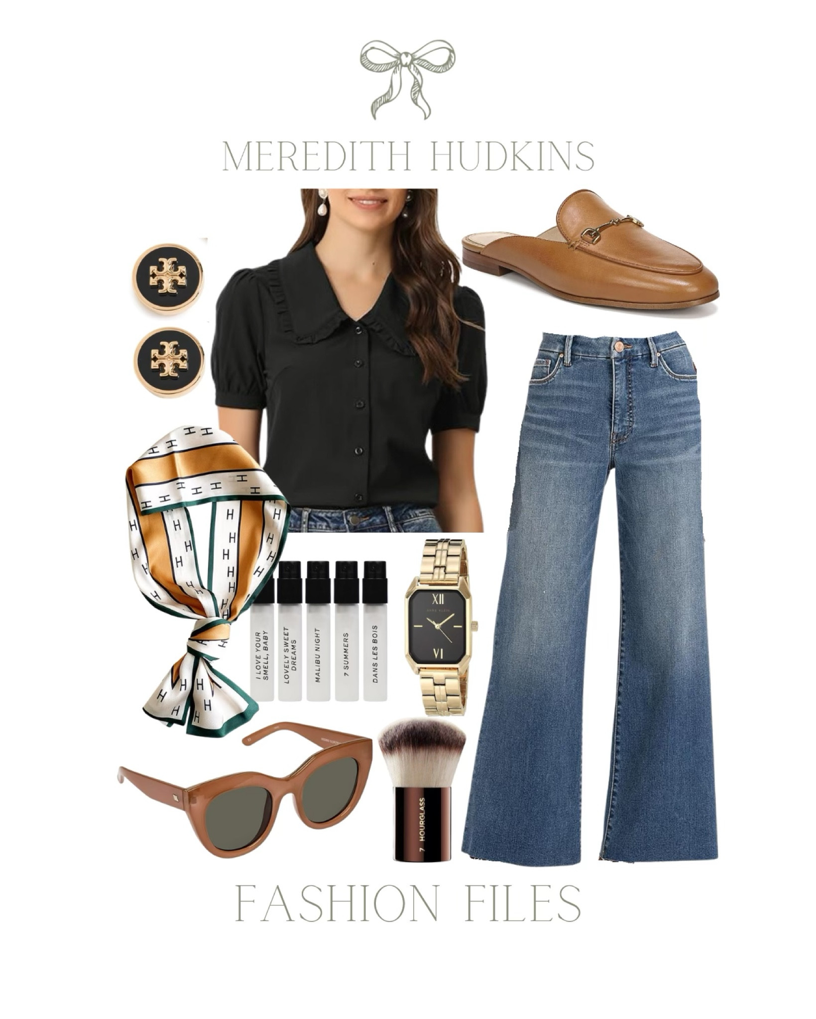 meredith hudkins, preppy, classic, timeless, pre-fall fashion. teacher outfit, wide leg jeans, earrings, jewelry, autumn style, fall style, ootd, work wear, womens fashion, silk scarf, hair scarf, sam edelman loafer slides, tory burch earrings, women fashion 

#LTKStyleTip #LTKSaleAlert #LTKFindsUnder50