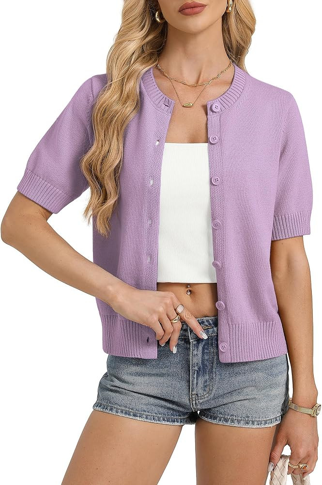 GRACE KARIN Womens Casual Short Sleeve Cardigan, Summer Button Up Sweater | Amazon (US)