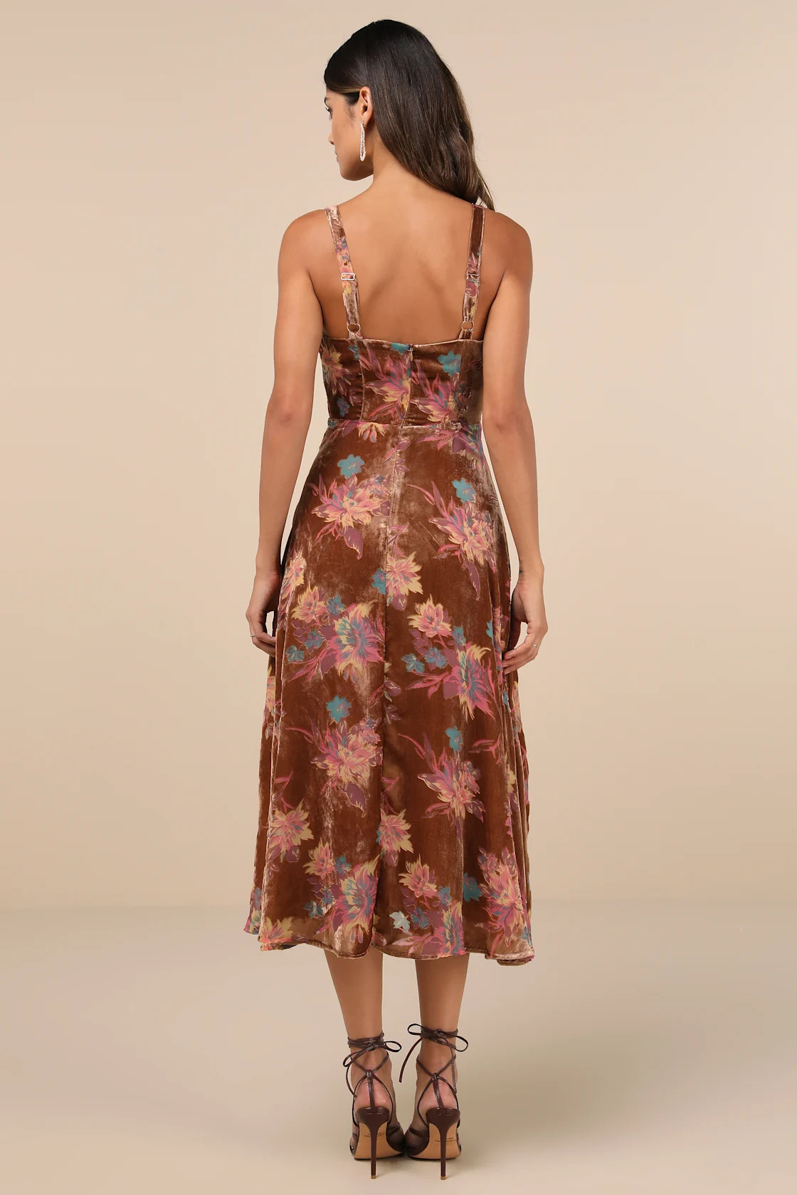 Coveted Grace Brown Velvet Burnout Bustier Midi Dress | Lulus