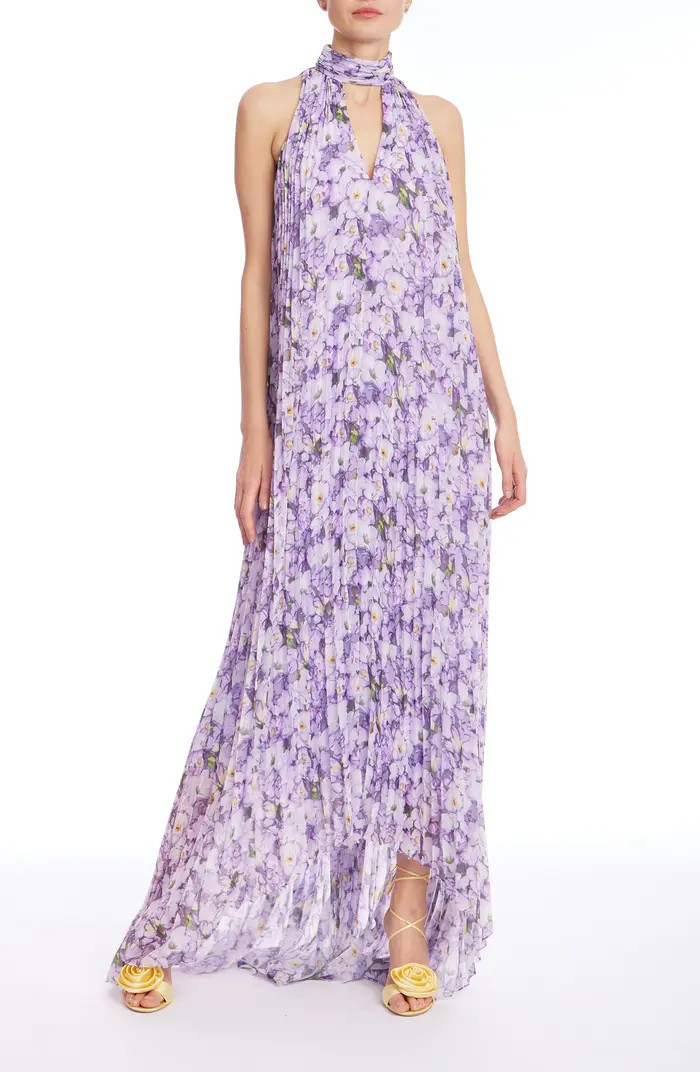 Badgley Mischka Collection Floral Pleated High-Low Georgette Maxi Dress | Nordstrom | Nordstrom