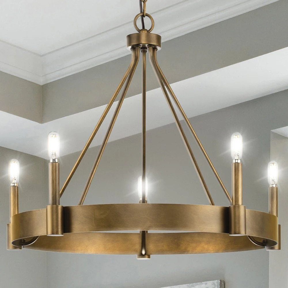UHP4483 Modern Farmhouse Indoor Chandelier, 21''H x 26"W x 26''D, Aged Bronze Finish, Fremantle C... | Urban Ambiance, Inc.