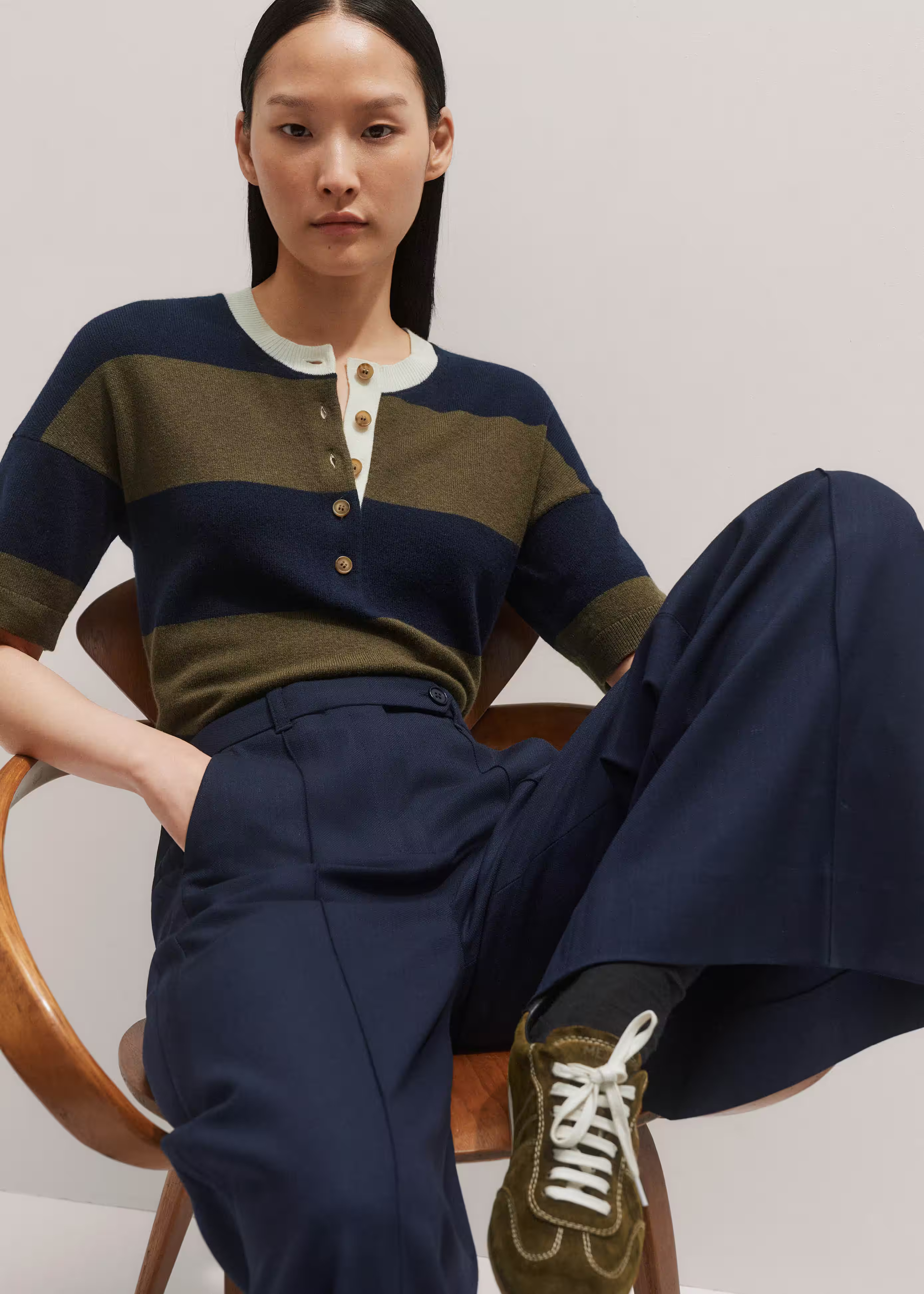 Relaxed Stripe Knit Henley Tee Responsibly Sourced Merino Wool + Cashmere | ME+EM US