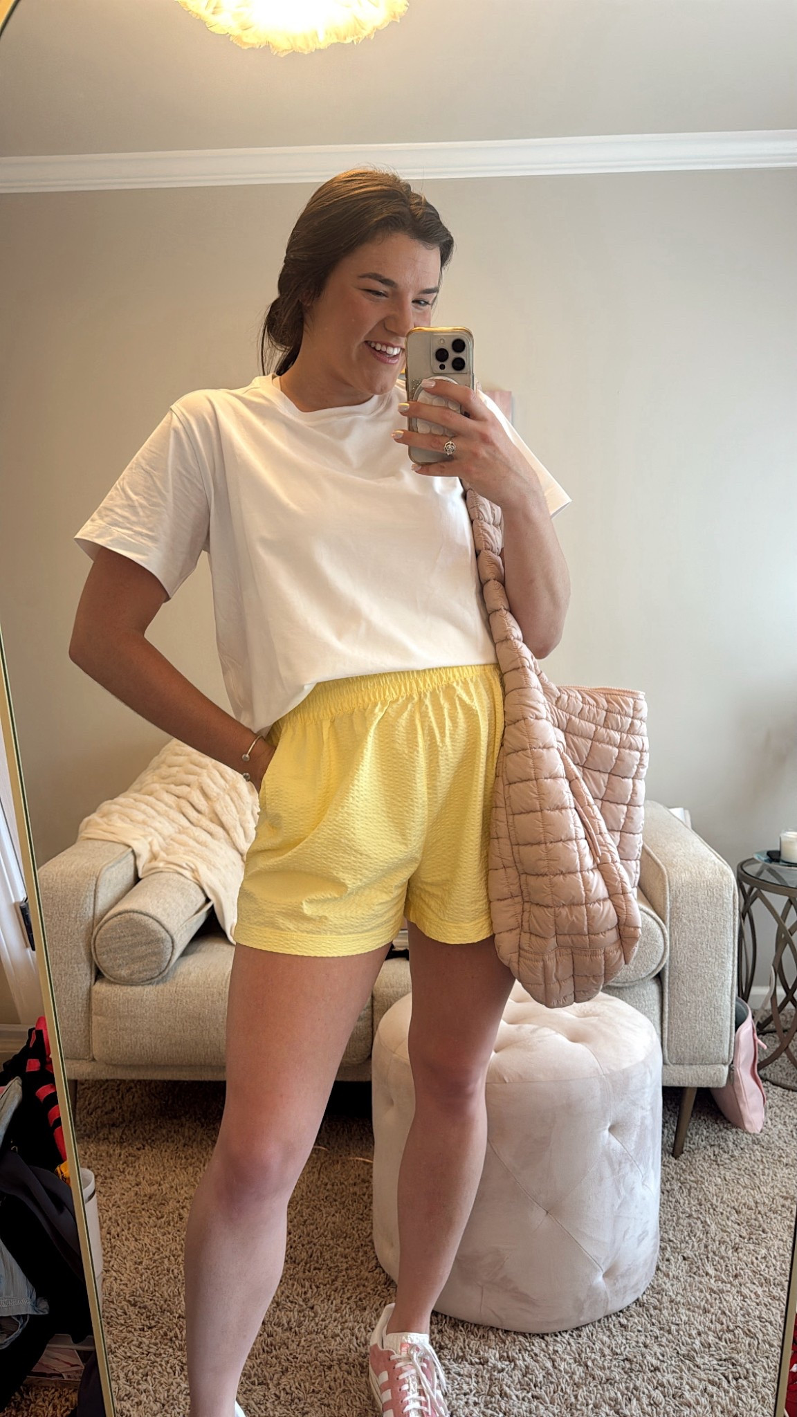 Casual road trip outfit💛 - white structured tee woth breezy high-waisted shorts ✨#lululemon #vuori #adidas #urbanexpressions #yellow #whitetee

#LTKActive #LTKTravel