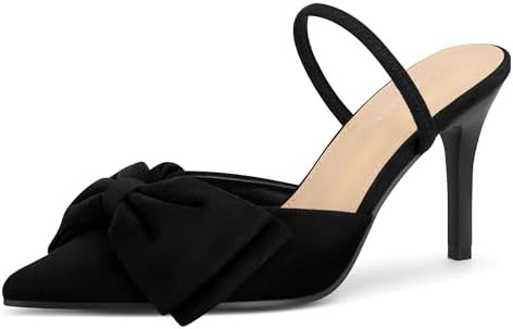 Women's Closed Pointed Toe Slingback Pumps with Big Bow Elastic Strap 3.5 Inch Stiletto Heels Dre... | Amazon (US)