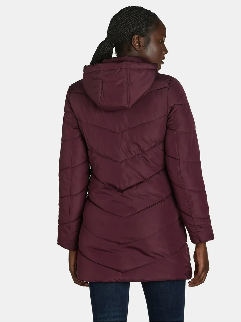 Big Chill Women's and Women's Plus Chevron Quilted Puffer Jacket with Hood, Sizes S-3X | Walmart (US)