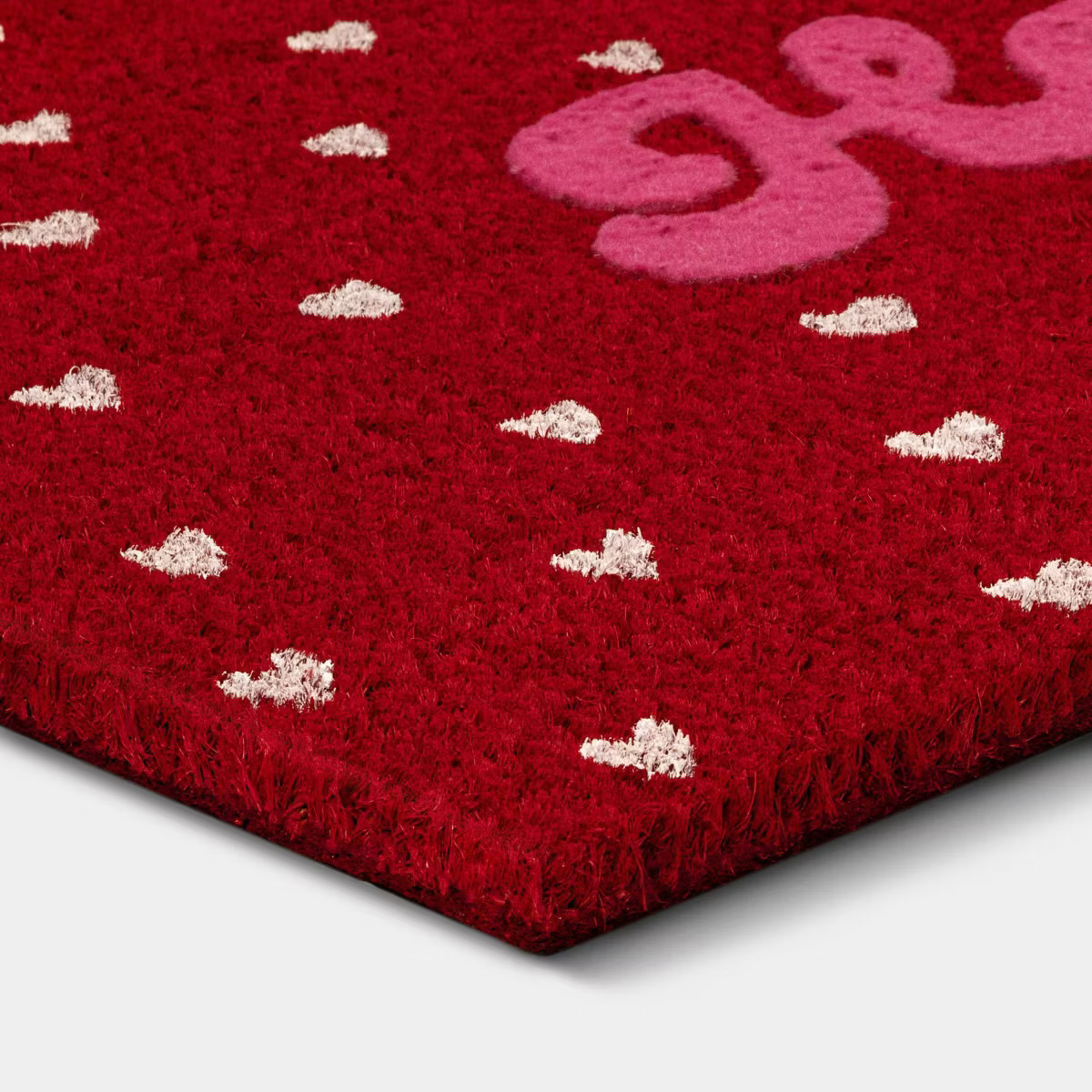 Valentine's Day Hello Flocked Hearts Coir Doormat Red - Room Essentials™ | Target