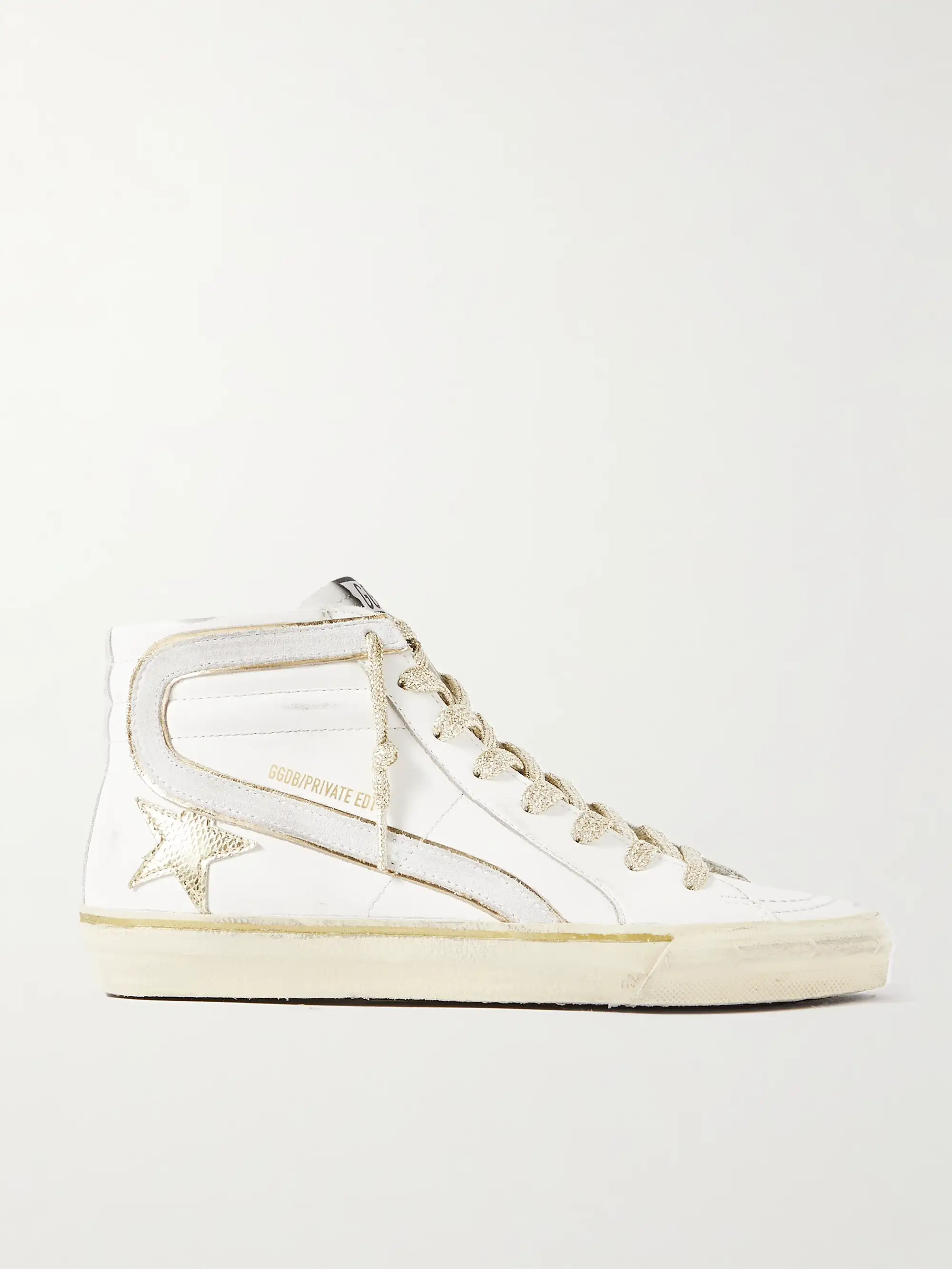 Slide distressed suede and metallic-trimmed leather high-top sneakers | NET-A-PORTER (US)