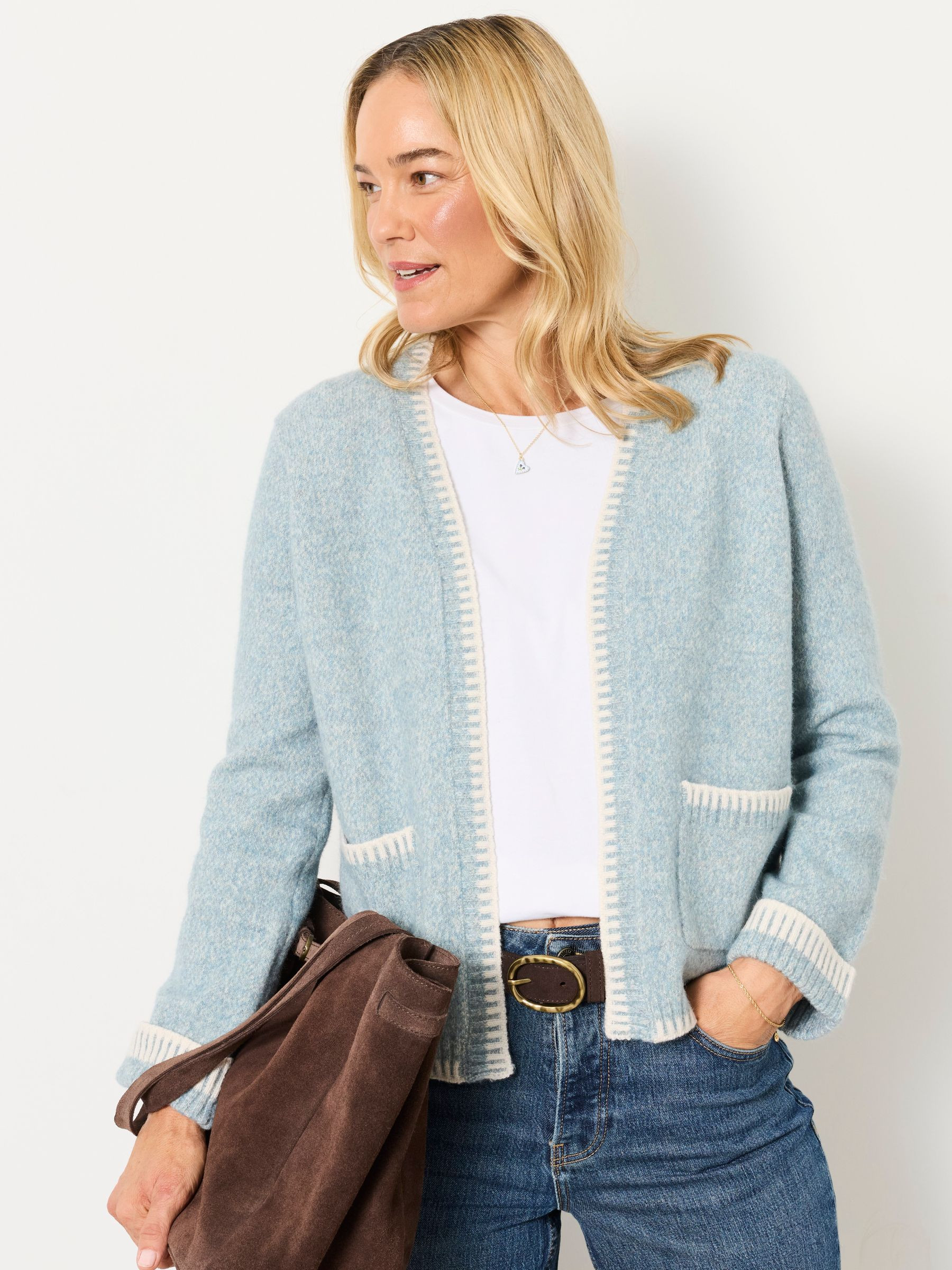 Hattie Light Blue Knitted Edge to Edge Cardigan | Fat Face