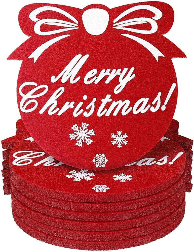 Set of 10 Merry Christmas Drink Coasters Red Snowflake Felt Coasters for Tabletop Protection Holi... | Amazon (US)