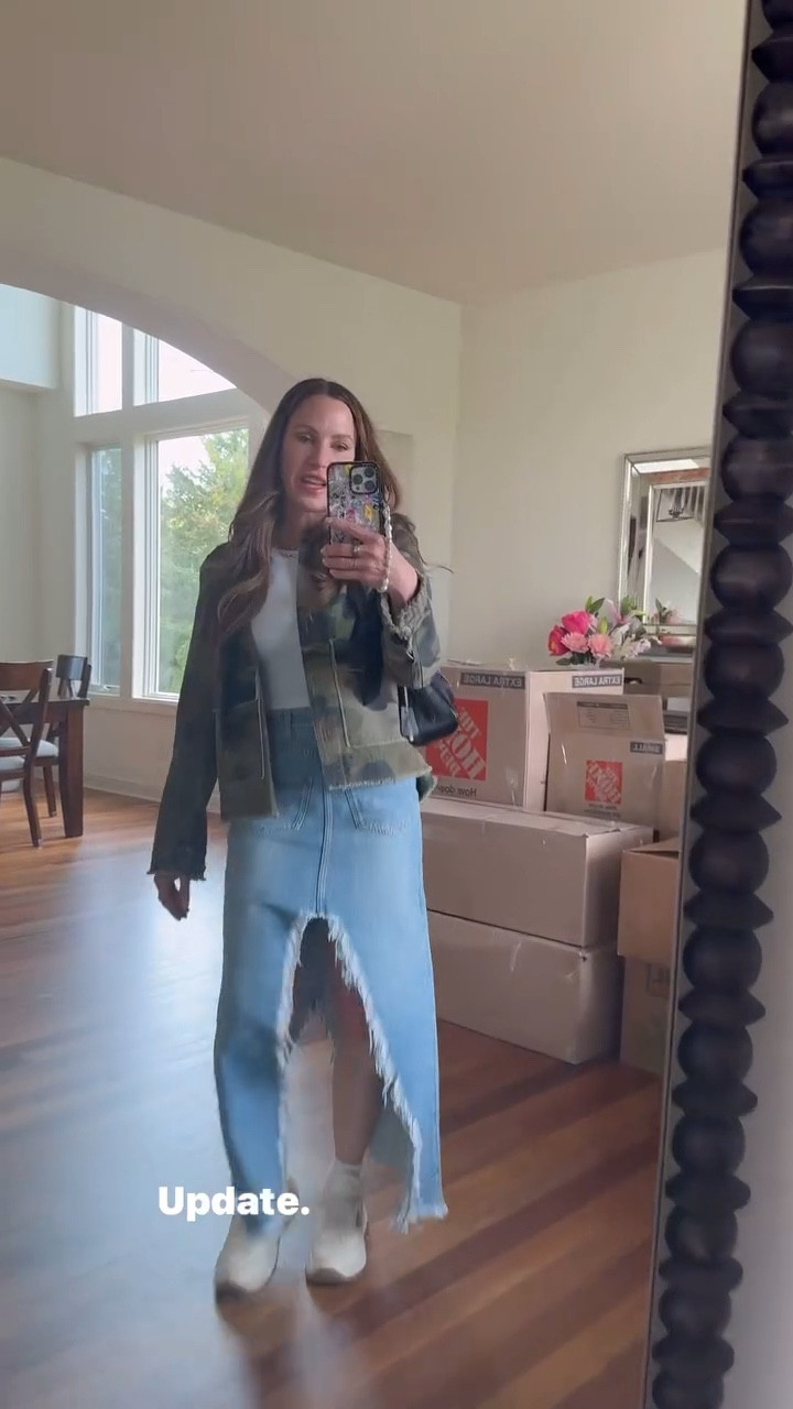 Spring outfit inspo! Love a long denim skirt with sneakers. Paired with a t-shirt and camo jacket. Bag is Prada 

Spring ootd, casual ootd

#LTKWatchNow #LTKSeasonal #LTKStyleTip