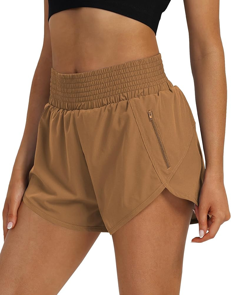 Women's High Waist Athletic Shorts Quick Dry Sporty Workout Running Shorts for Women with Zipper ... | Amazon (US)