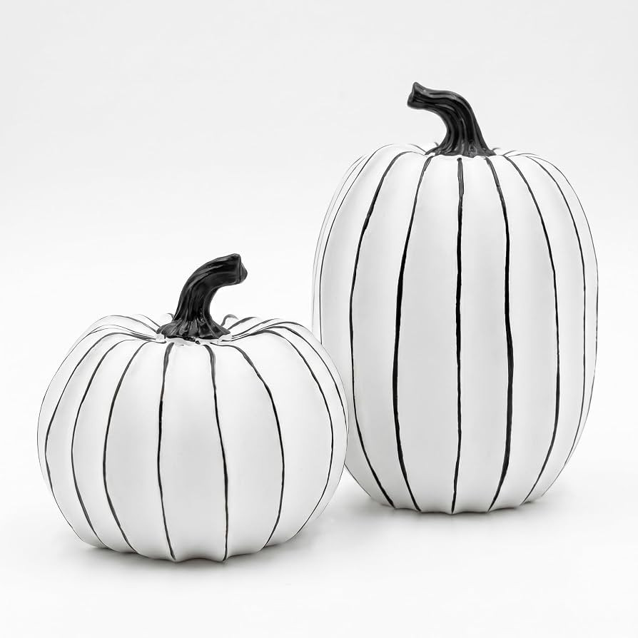 FESTGLOX White and Black Halloween Pumpkin Decor, Small Resin Pumpkin Set | Amazon (US)