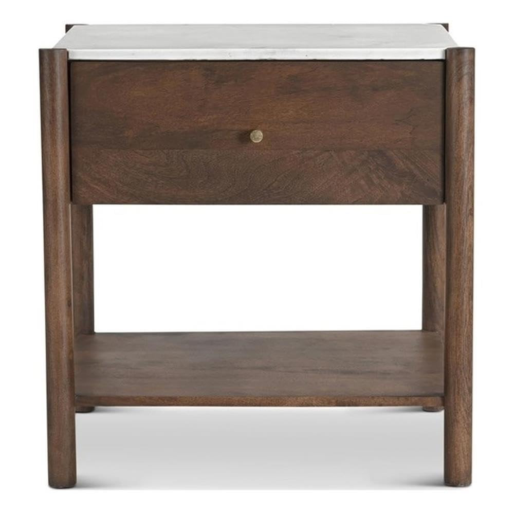 Pemberly Row Modern Solid Wood Nightstand, 23.5 in, Brown and White Finish, Marble Top, Drawer wi... | Amazon (US)