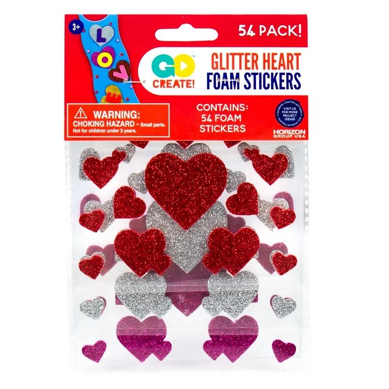 Go Create Foam Assorted Glitter Heart Stickers, 54 count | Walmart (US)
