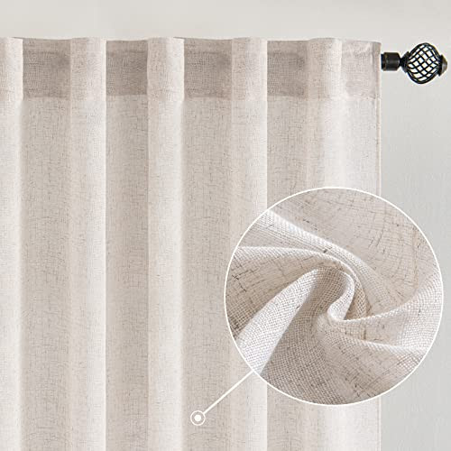 MIULEE Pure White Linen Curtains 96 Inch Length for Bedroom Living Room, Soft Thick Linen Textured Window Drapes Semi Sheer Light Filtering Rod Pocket Back Tab Burlap Look, 2 Panels | Amazon (CA)