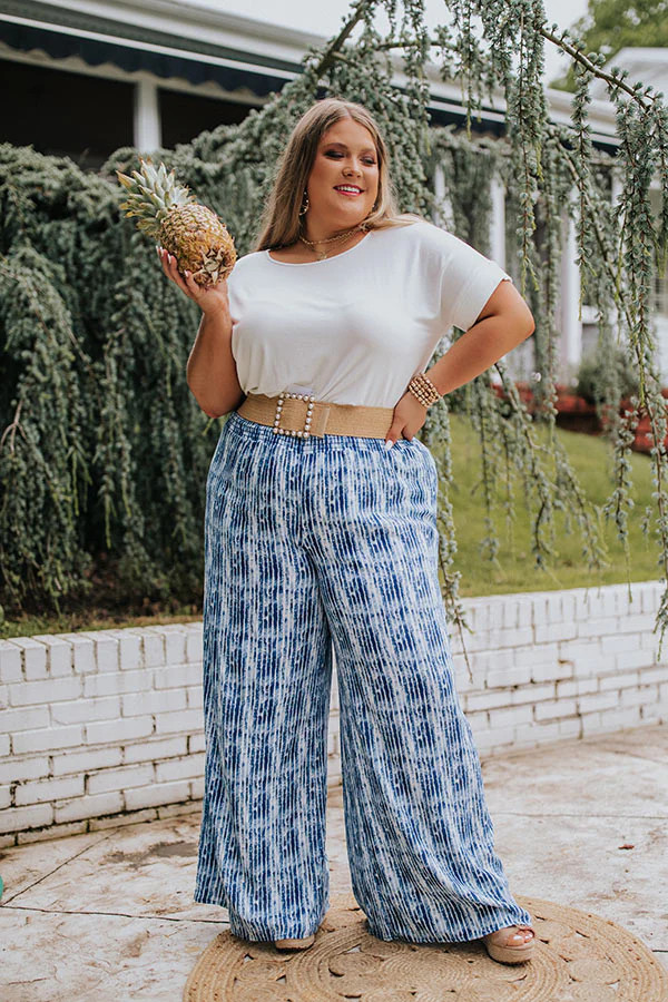 Malibu Cruise Stripe Pants In Blue Curves | Impressions Online Boutique