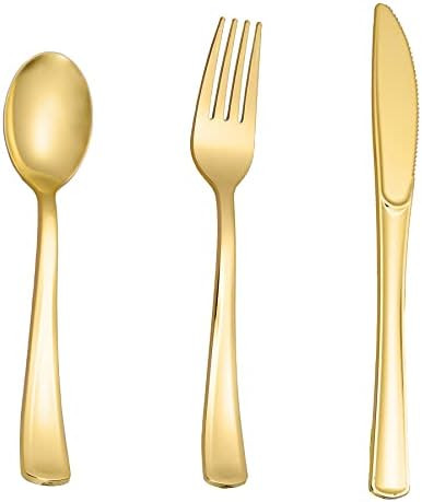 N9R 60pcs Gold Plastic Silverware - Gold Plastic Cutlery Set Disposable Flatware Dinnerware -30 G... | Amazon (US)