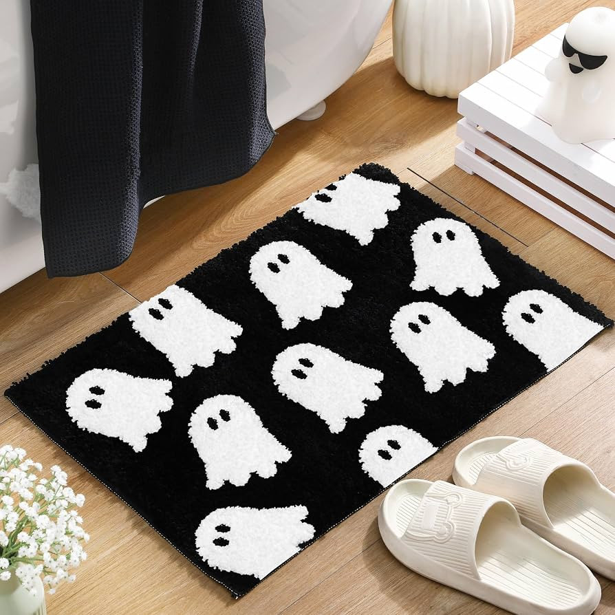 Black Ghost Bath Mat Soft Halloween Bathroom Rug Non Slip Cute Spooky Ghost Bathroom Decoration S... | Amazon (US)