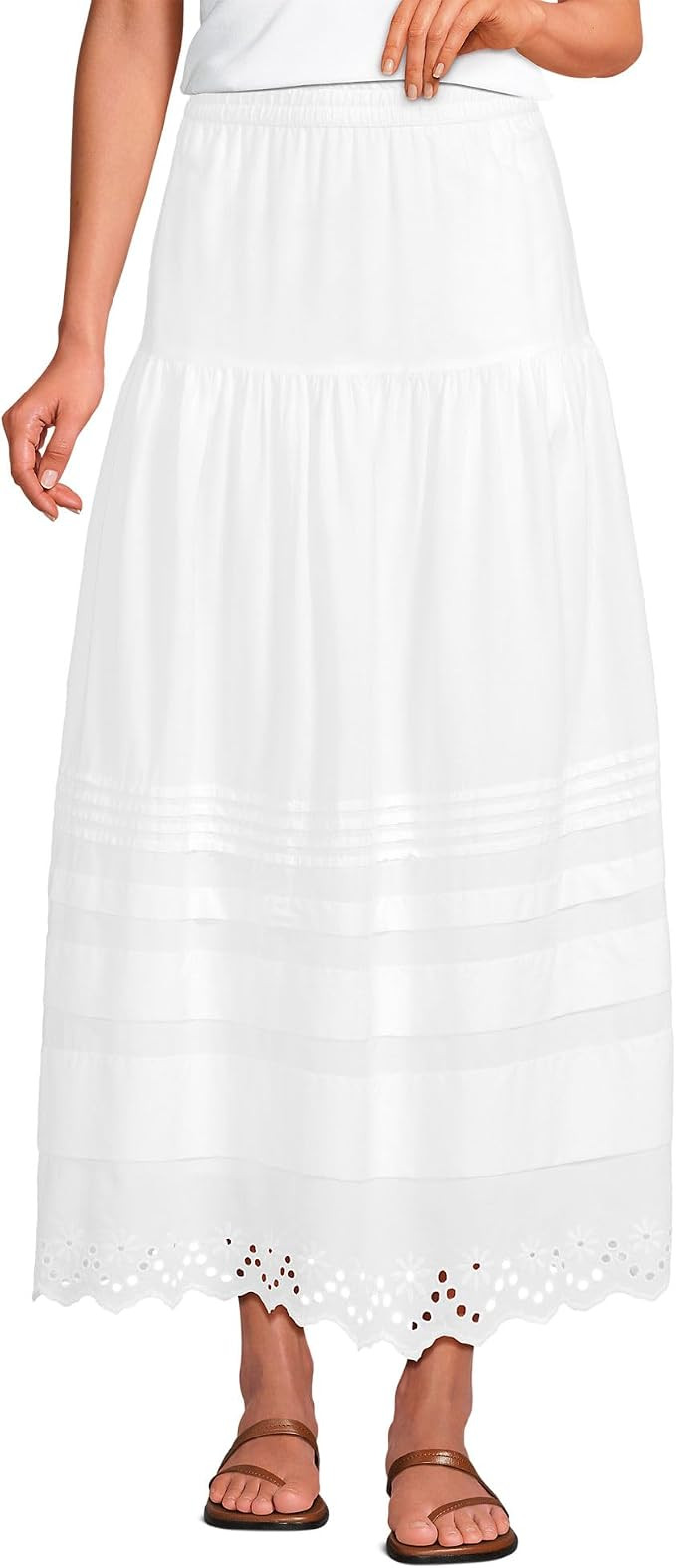 Lands' End Women's Voile Tiered Eyelet Maxi Skirt | Amazon (US)