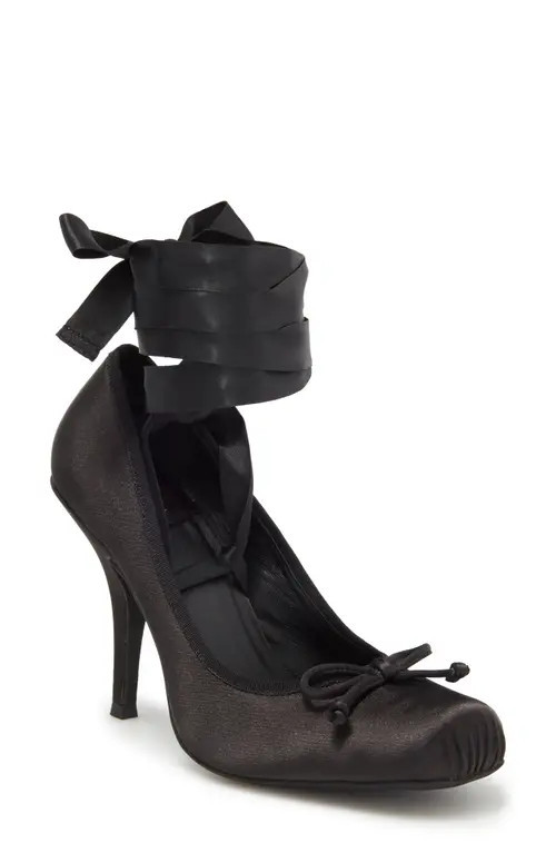 Jeffrey Campbell Nympha Ankle Wrap Pump in Black Satin at Nordstrom, Size 8.5 | Nordstrom
