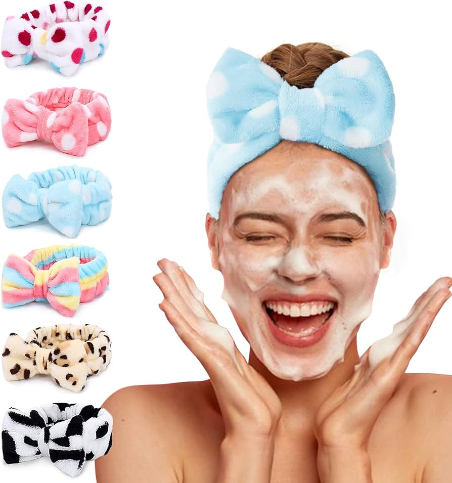 LADES Spa Headband – 6 Pack Bow Hair Band Women Facial Makeup Head Band Soft Coral Fleece Head ... | Amazon (US)