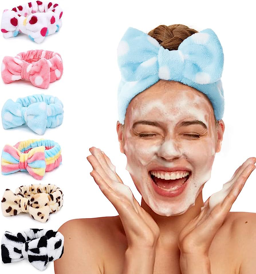 LADES Spa Headband – 6 Pack Bow Hair Band Women Facial Makeup Head Band Soft Coral Fleece Head ... | Amazon (US)