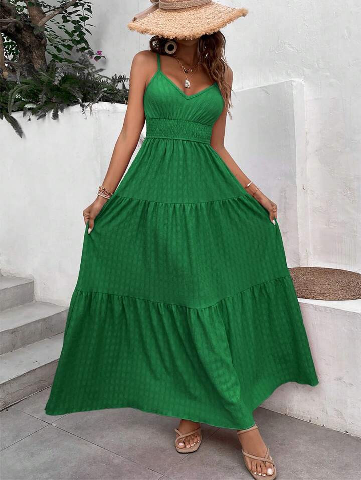 SHEIN VCAY Solid Ruffle Hem Cami Dress | SHEIN