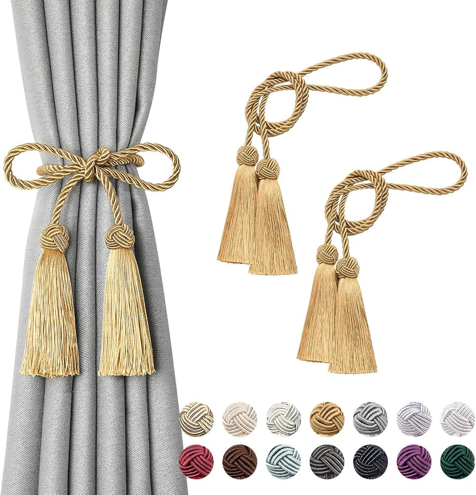 NICEEC 2 Pack Double-Ended Tassel Curtain Tiebacks Handmade Braided Rope Knot Drapery Holdbacks E... | Amazon (US)